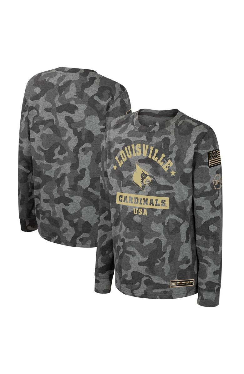 COLOSSEUM Youth Colosseum Camo Louisville Cardinals OHT Military Appreciation Dark Star Long Sleeve T-Shirt, Main, color, Camo