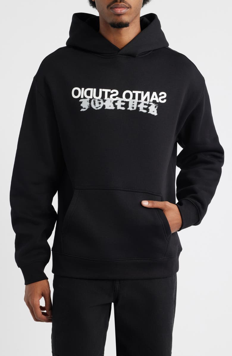 SANTO STUDIO Forever Logo Cotton Fleece Hoodie, Main, color, Black