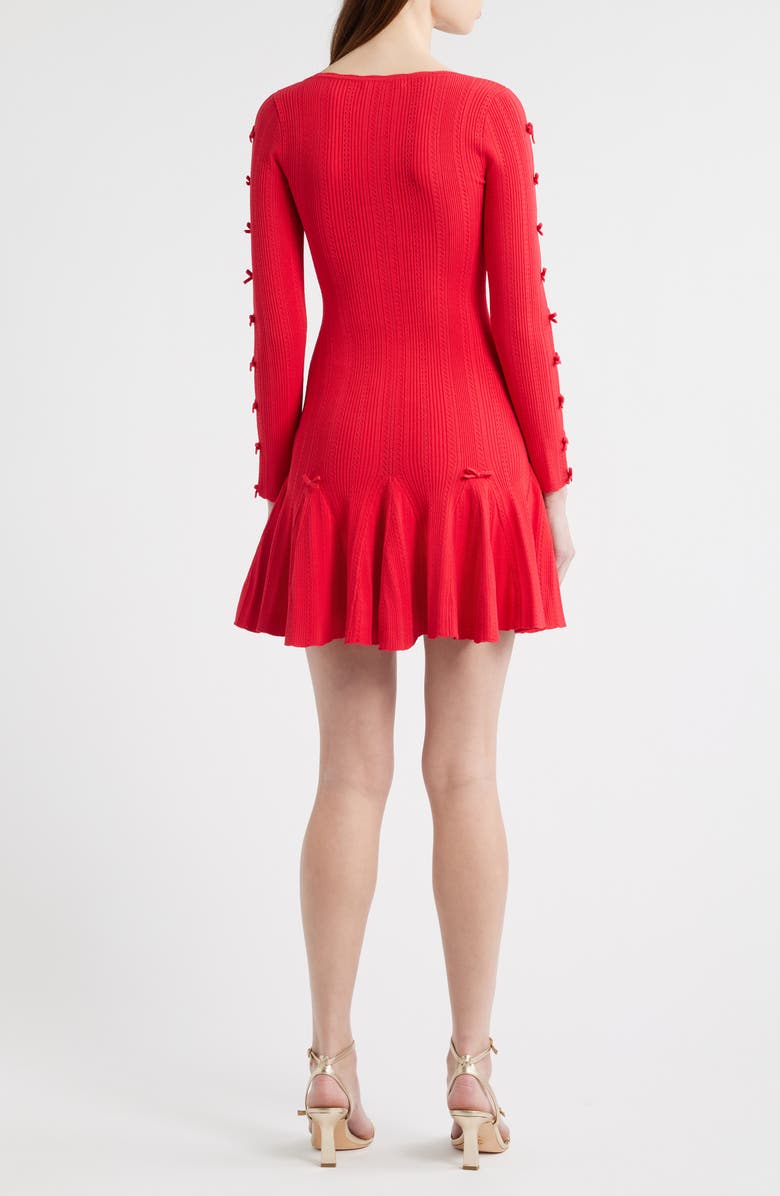 LoveShackFancy Seychelle Bow Long Sleeve Knit Minidress, Alternate, color, Candy Apple