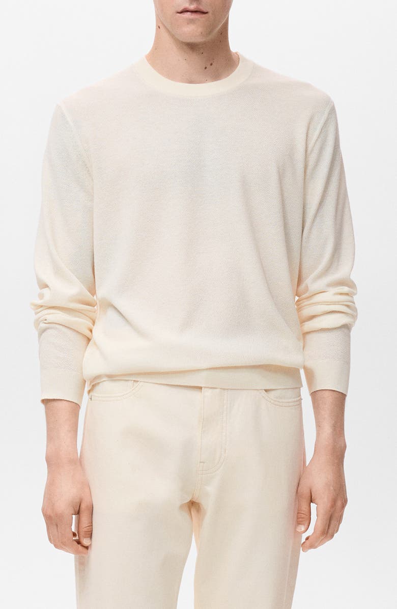 MANGO Finely Knit Crewneck Sweater, Main, color, Ivory White