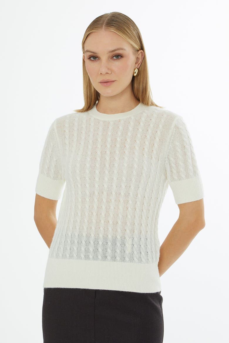 Crew Neck Short-Sleeve Wool Cashmere Sweater Ecru, Alternate, color, Ecru