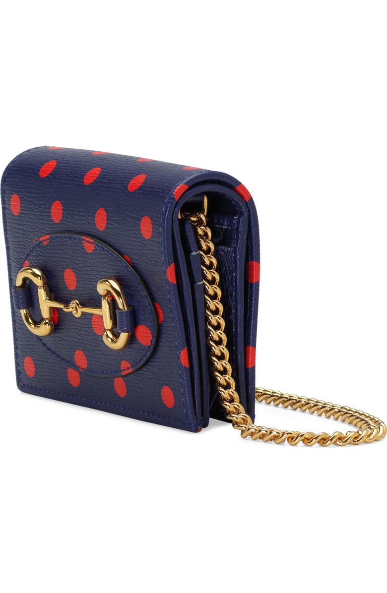 Gucci 1955 Horsebit Polka Dot Leather Wallet on a Chain, Alternate, color,