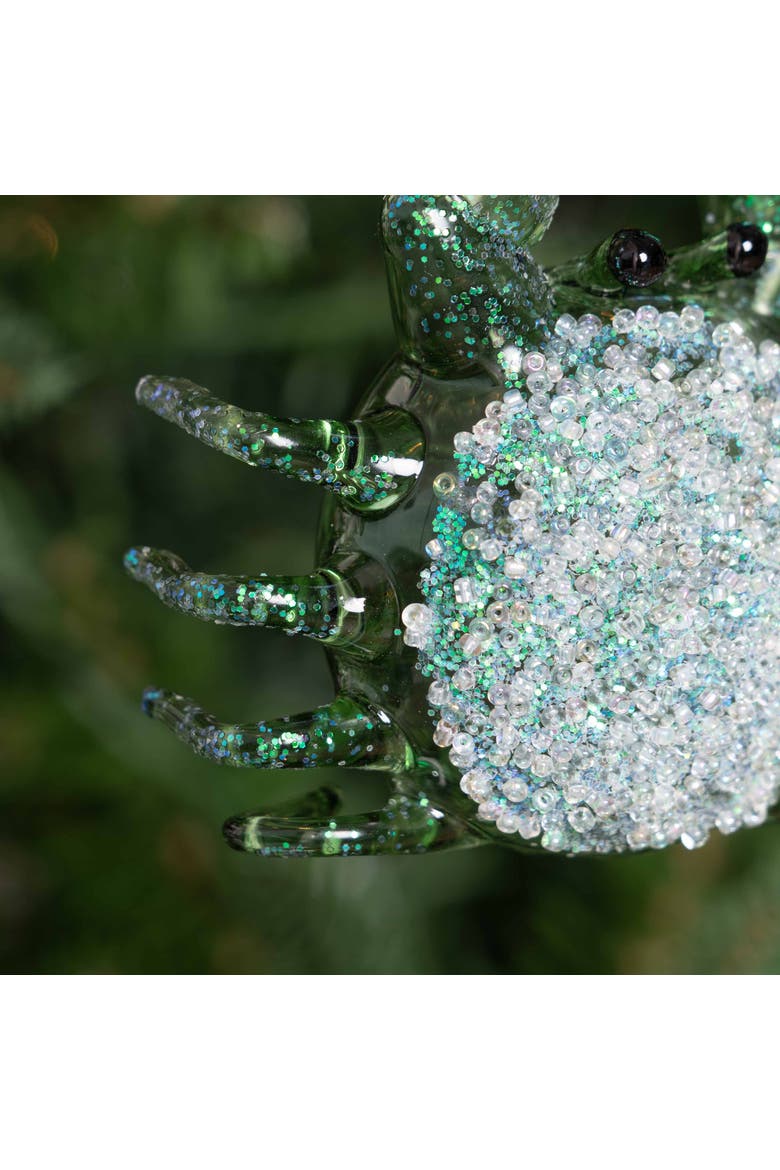 Seafoam Green Glitter Crab Glass Christmas Ornament, Alternate, color, Green