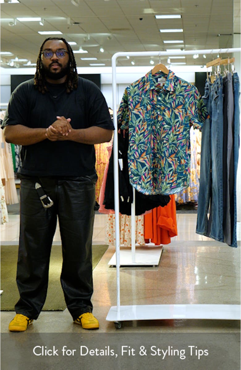 Riviera Slim Fit Leaf Print Short Sleeve Button-Up Shirt, sales video thumbnail