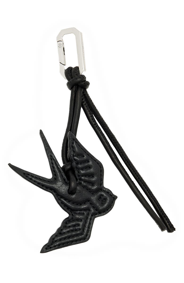AllSaints Swallow Leather Keyring, Main, color, Black