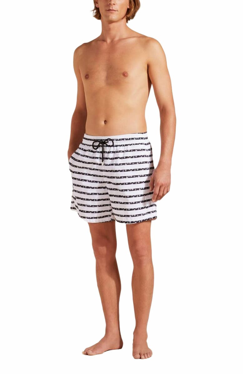 Vilebrequin Men's Micro Ronde Des Tortues Rayée Swim Trunks, Alternate, color, Blanc