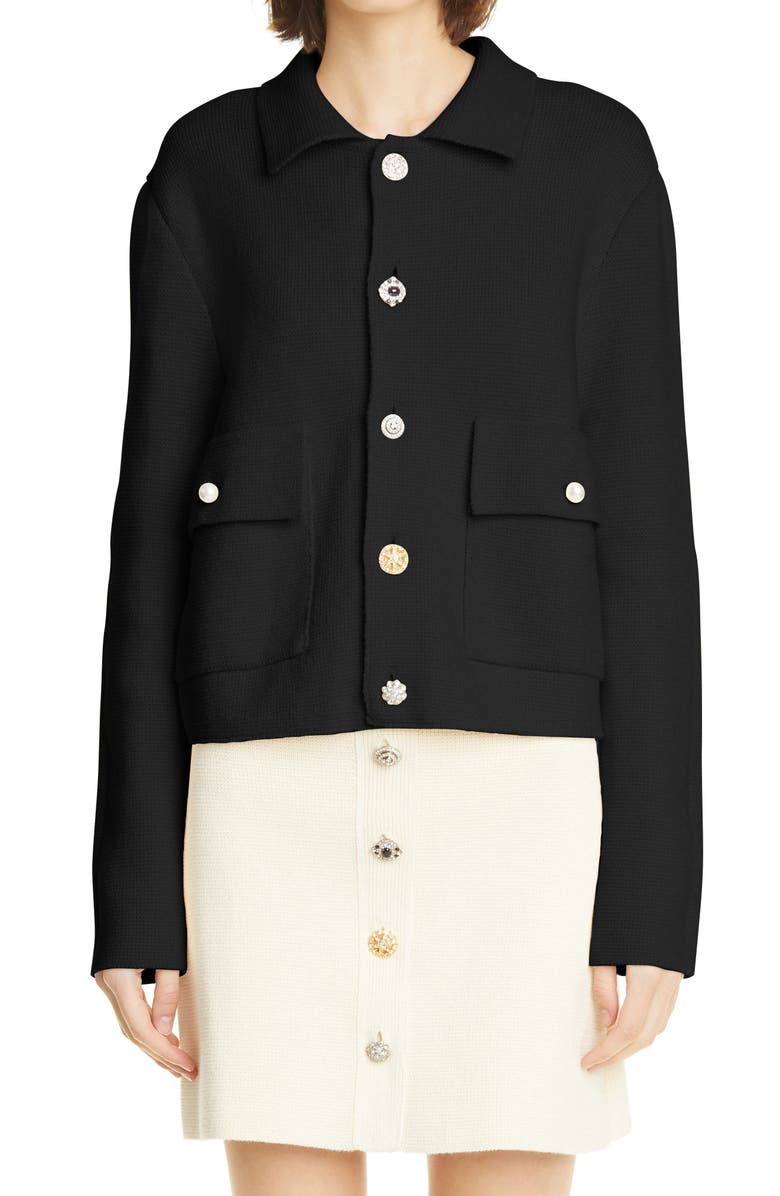 Adam Lippes Crystal Button Knit Work Jacket, Main, color,