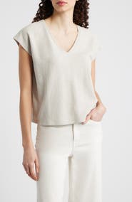 Eileen Fisher V-Neck Organic Cotton Square Top
