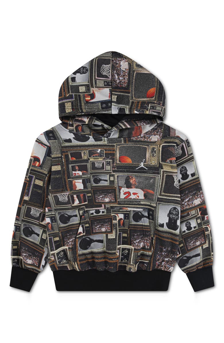 Jordan Kids' MJ Print Brooklyn Fleece Hoodie, Main, color, Black