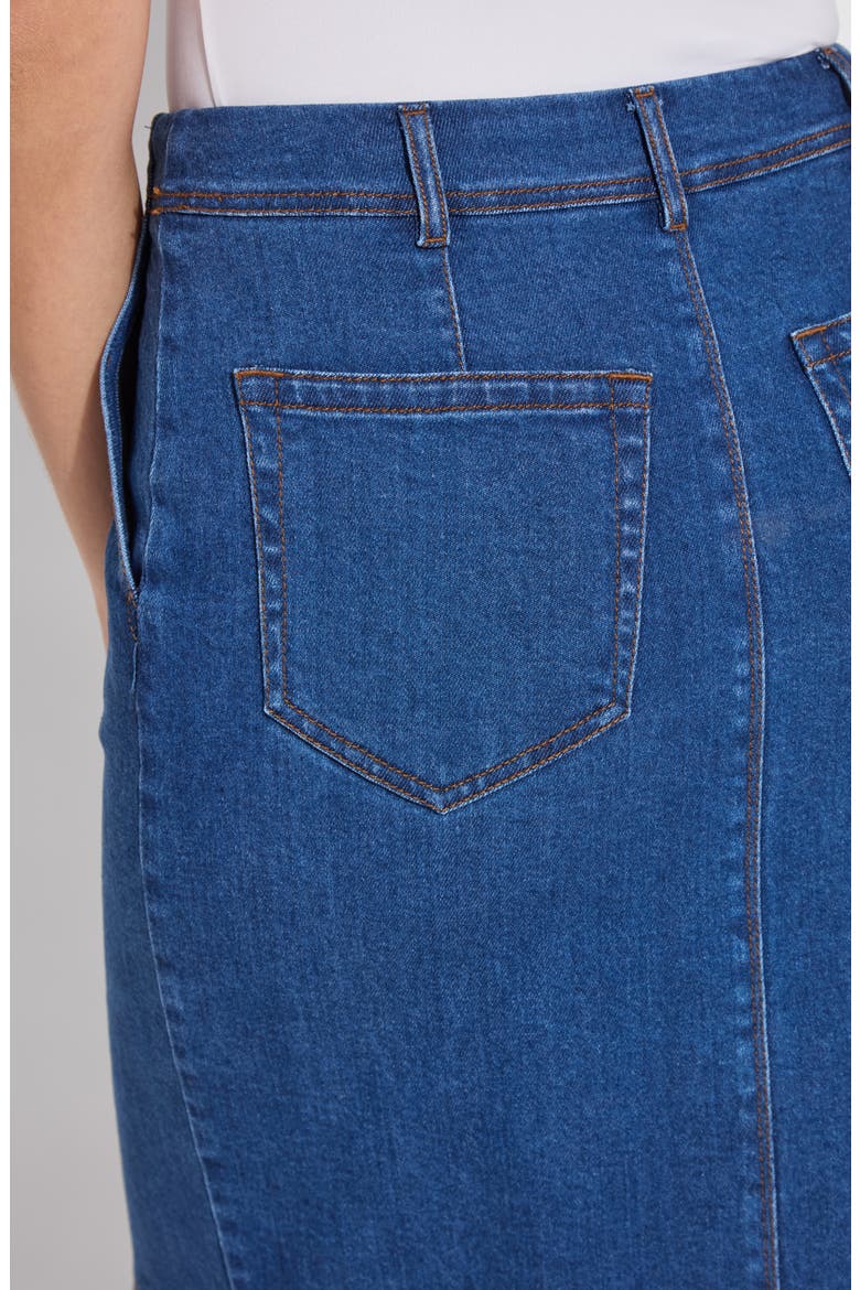 Evelina Fringe Denim Midi Skirt, Alternate, color, MID WASH