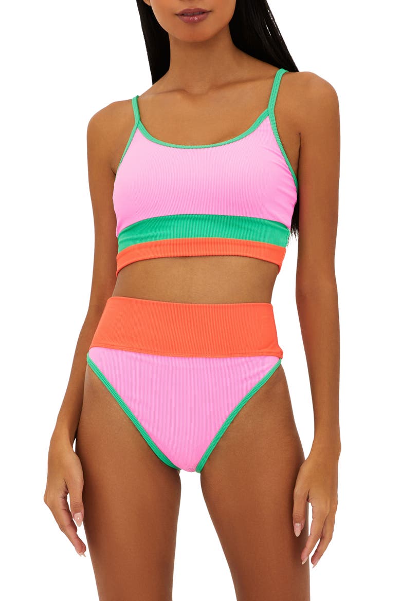 Eva Colorblock Bikini Top, Main, color, CORAL BEACH COLORBLOCK