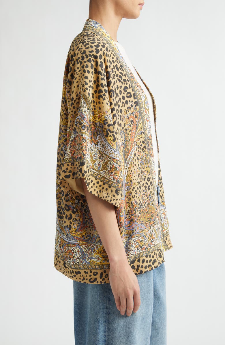 Etro Leopard Paisley Print Open Front Silk Jacket, Alternate, color, Printed Brown Base