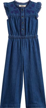 Mini Boden Kids' Embroidered Detail Denim Jumpsuit