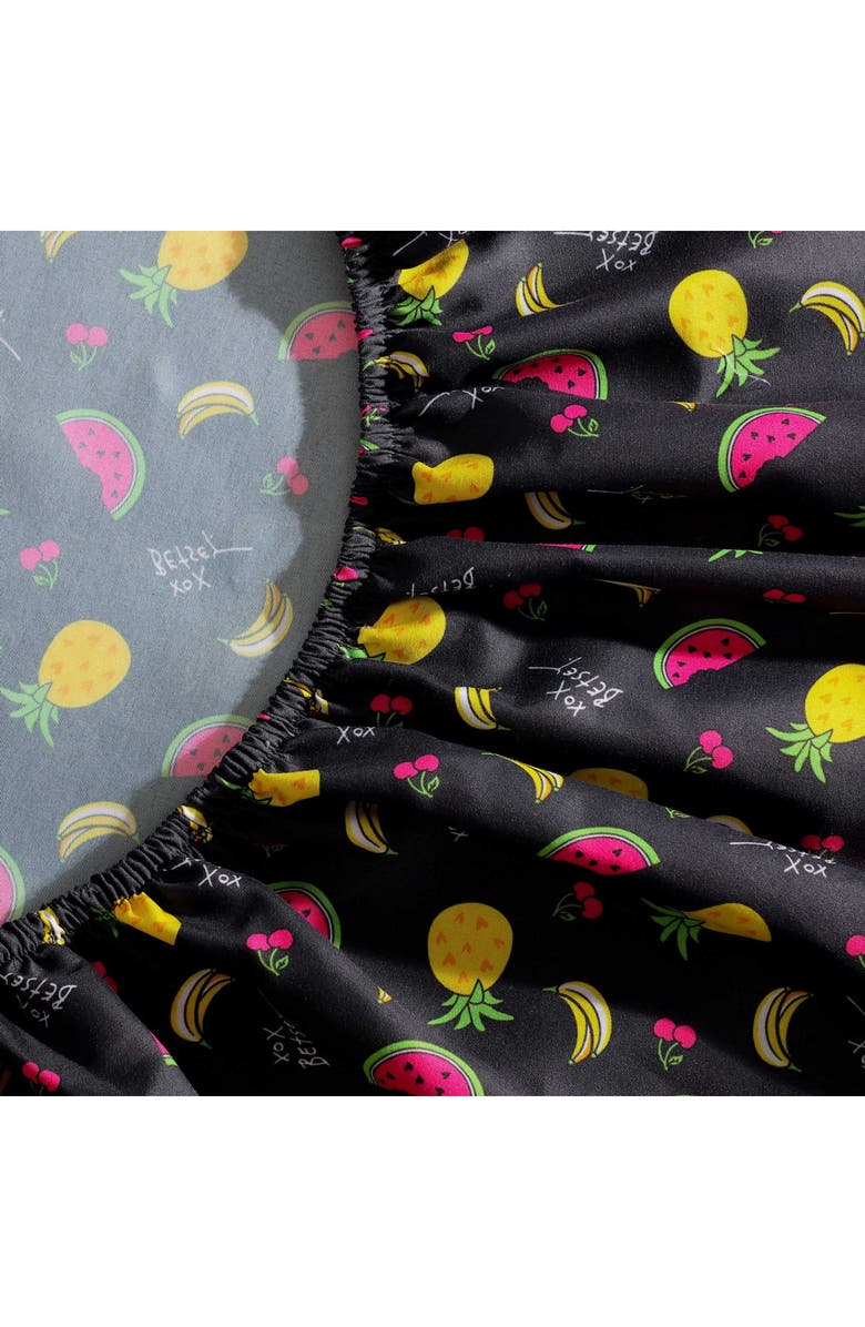 Betsey Johnson Fruits Toss Sheet Set, Alternate, color, Black/ Light Yellow