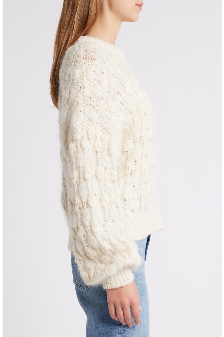 Open Stitch Alpaca Blend Crewneck Sweater, Alternate, color, CREAM