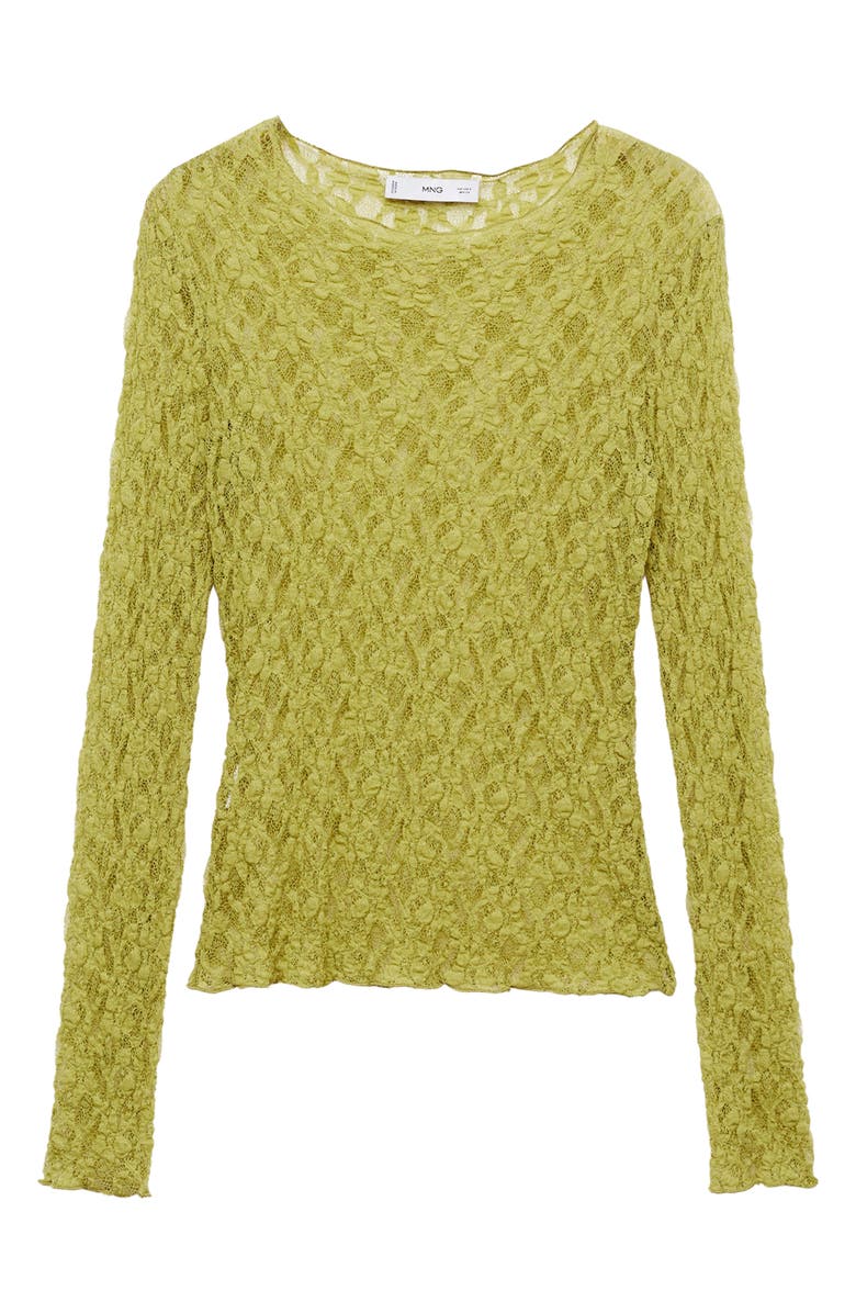 MANGO Sheer Lace Boat Neck Long Sleeve Top, Alternate, color, 
