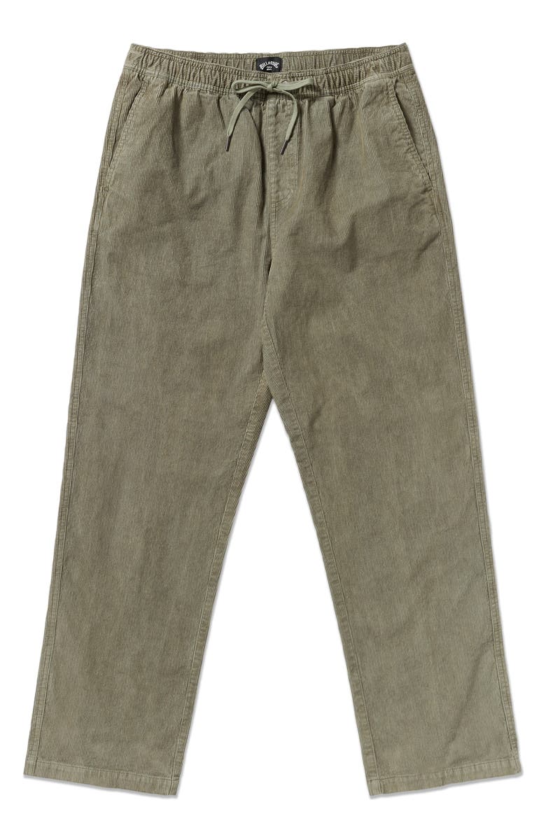 Billabong Larry Relaxed Straight Leg Corduroy Drawstring Pants, Alternate, color, Green Ash