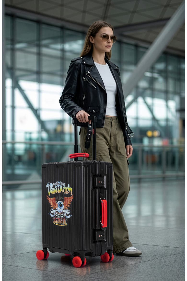 Cross Roads Polycarbonate Carry-on Suitcase with Aluminum Frame, Alternate, color, Black with Red accents