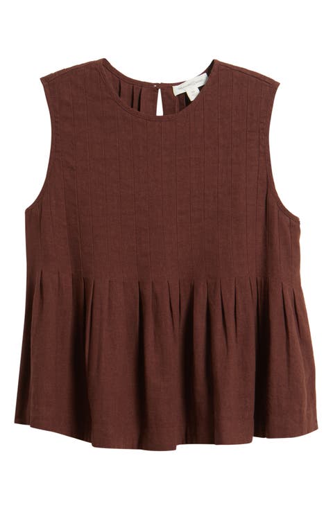 Sleeveless Pleated Linen Blend Top