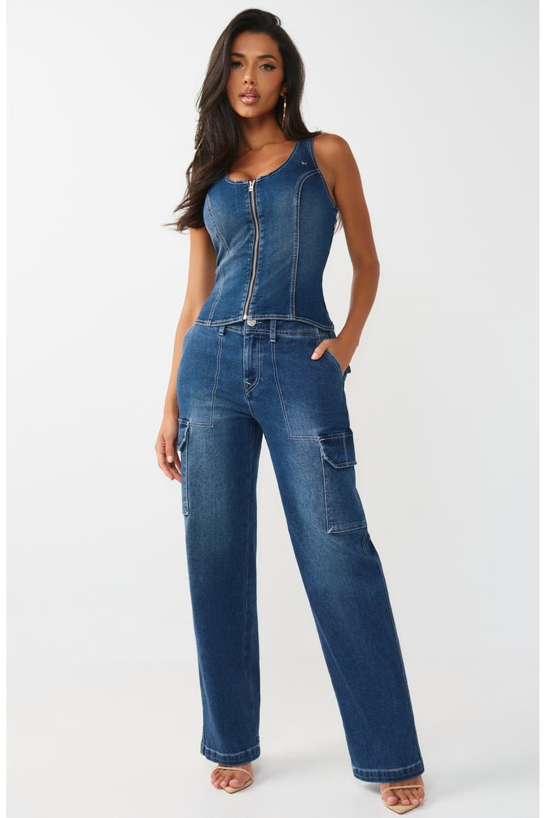 Cargo Straight Leg Jeans, Alternate, color, MEDIUM BLAZE WASH