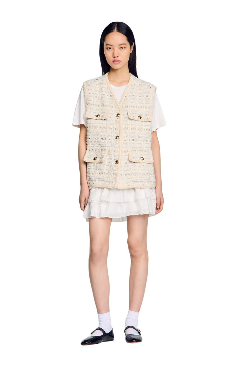 SANDRO Sleeveless tweed jacket, Main, color, Ecru / Lurex