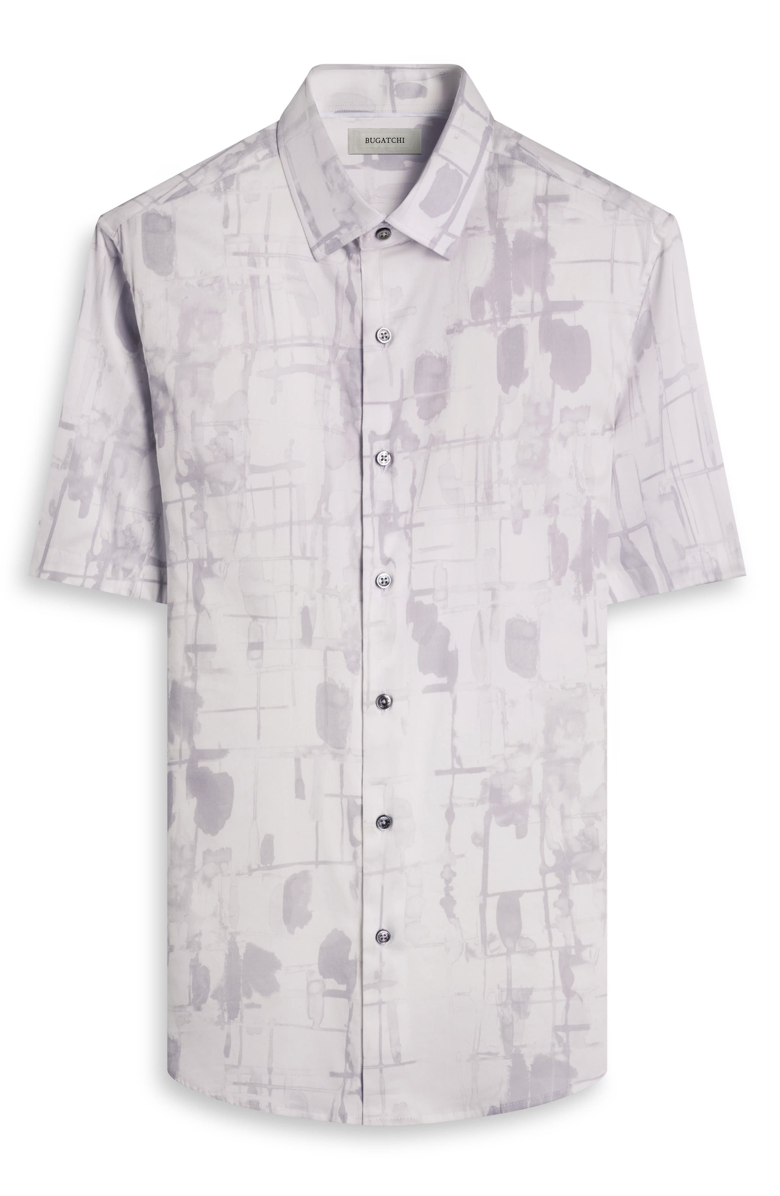 Bugatchi Orson Shaped Fit Short Sleeve Stretch Cotton Button-Up Shirt ...
