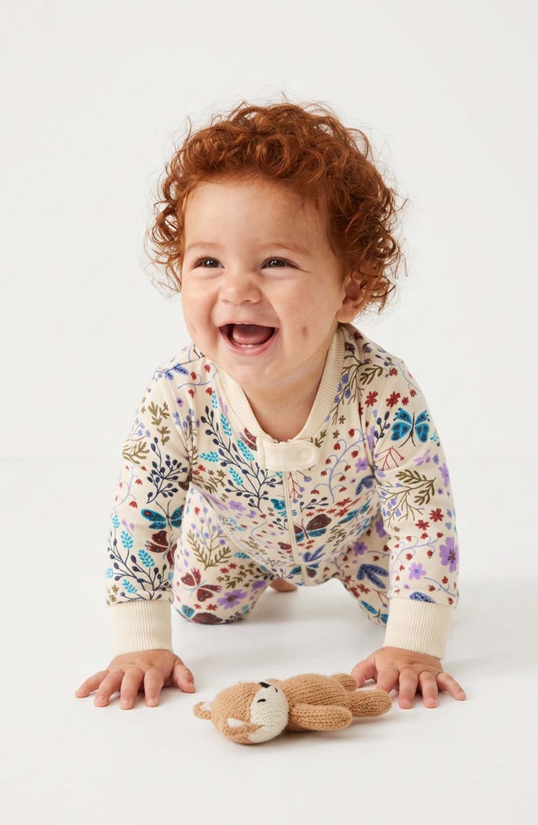 Mightly 100% Organic Cotton Print Snug Fit Baby Pajamas, Alternate, color, Botanical Floral