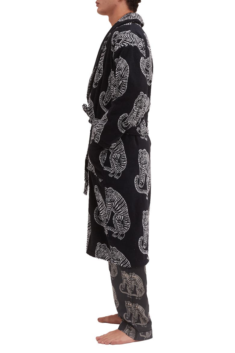 Print Cotton Terry Cloth Robe, Alternate, color, BLACK/ CREAM