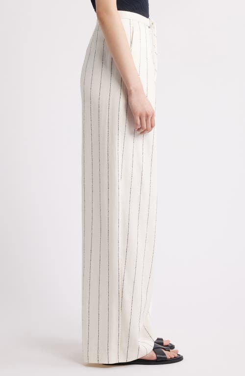 Hugo Boss Boss Tiana Tie Waist Pinstripe Linen Blend Pants In Ivory/navy Pinstripe