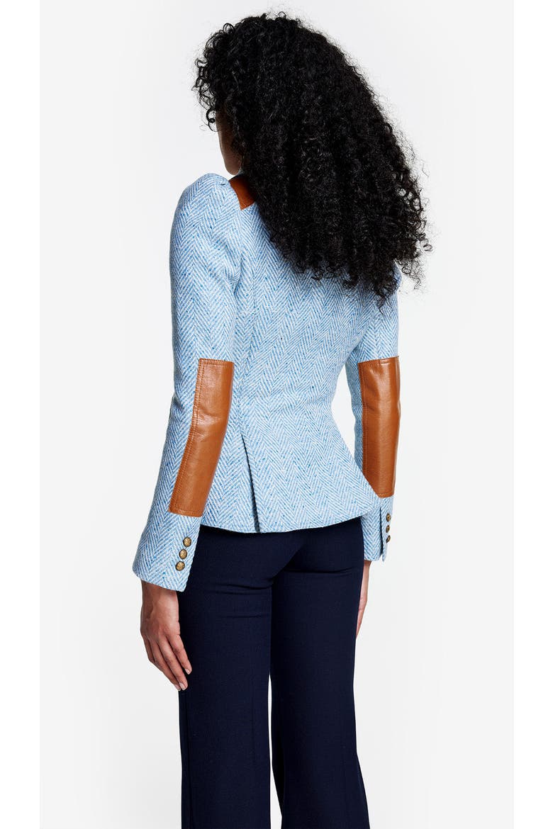 Rifle-Patch Pouf Sleeve One Button Blazer, Alternate, color, Blue Herringbone
