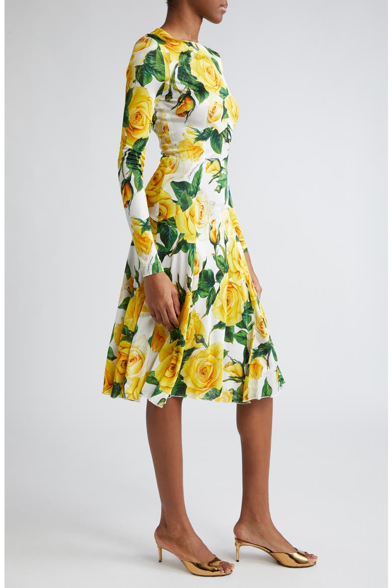 Rose Print Long Sleeve Dress, Alternate, color, ROSE GIALLE