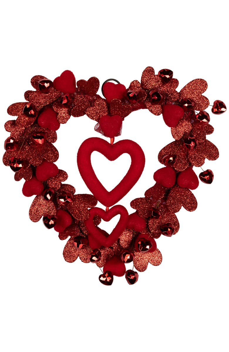 Northlight Heart Shaped Glittered Valentine's Day Wreath - 22" - Red, Main, color, Red