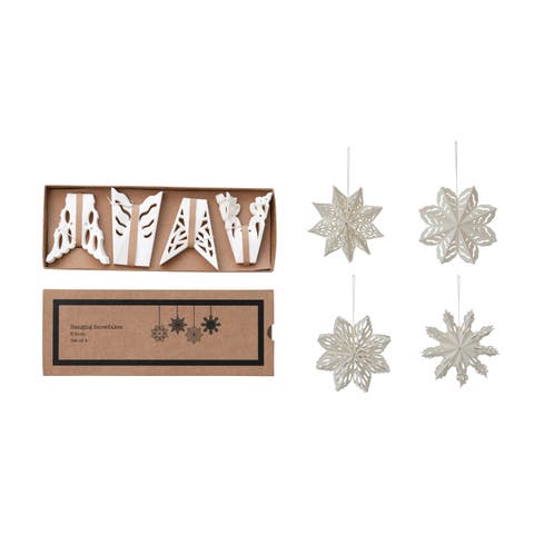 4-Piece Round Handmade Paper Folding Snowflake Ornaments, White