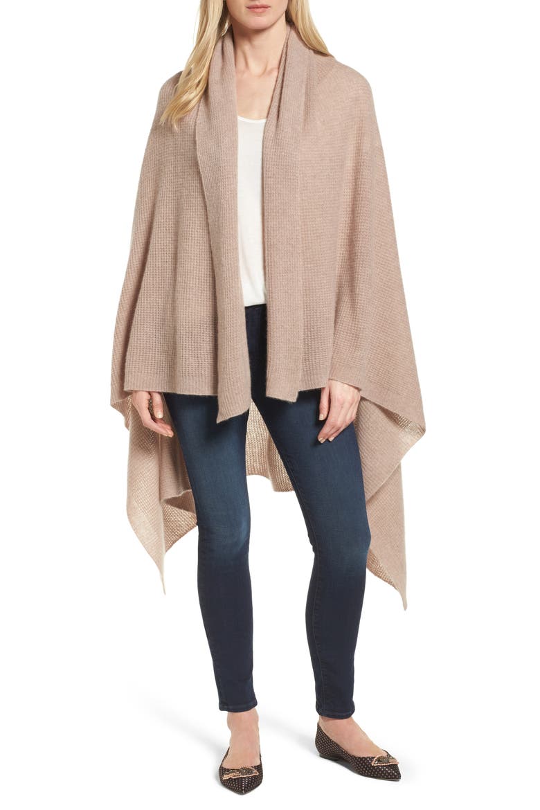 Waffle Knit Cashmere Wrap, Main, color, BROWN SOFT HEATHER