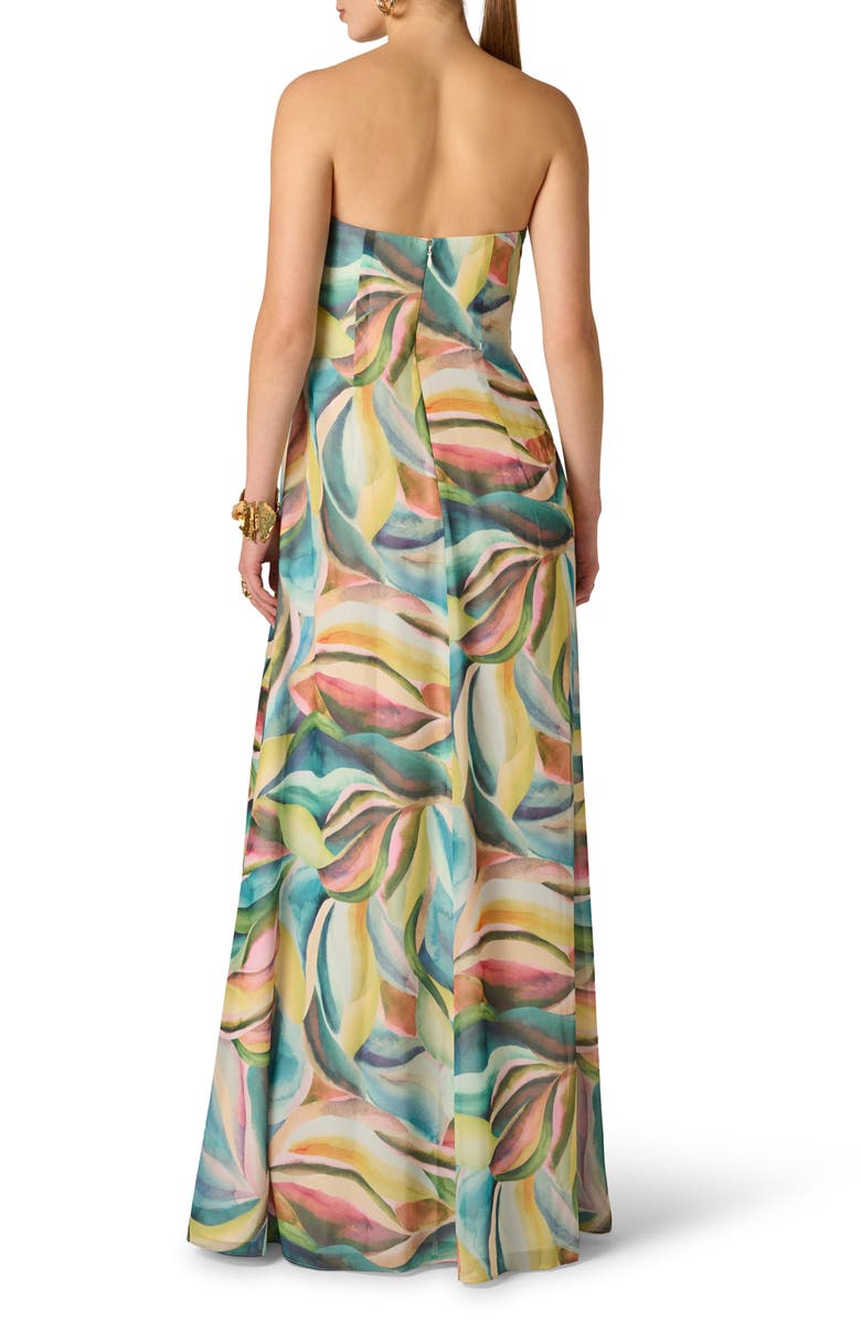 Adrianna Papell Print Strapless Chiffon Gown, Alternate, color, Green Multi
