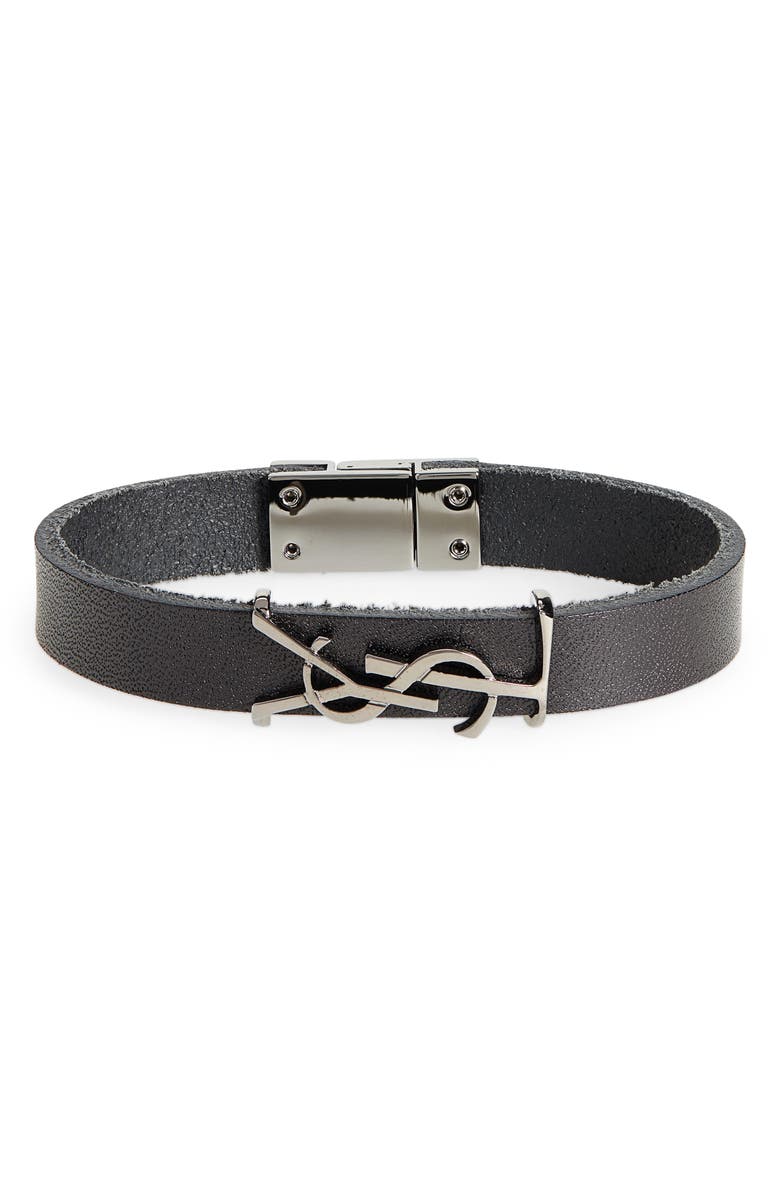 Saint Laurent Men's Logo Insignia Leather Bracelet, Main, color, 
