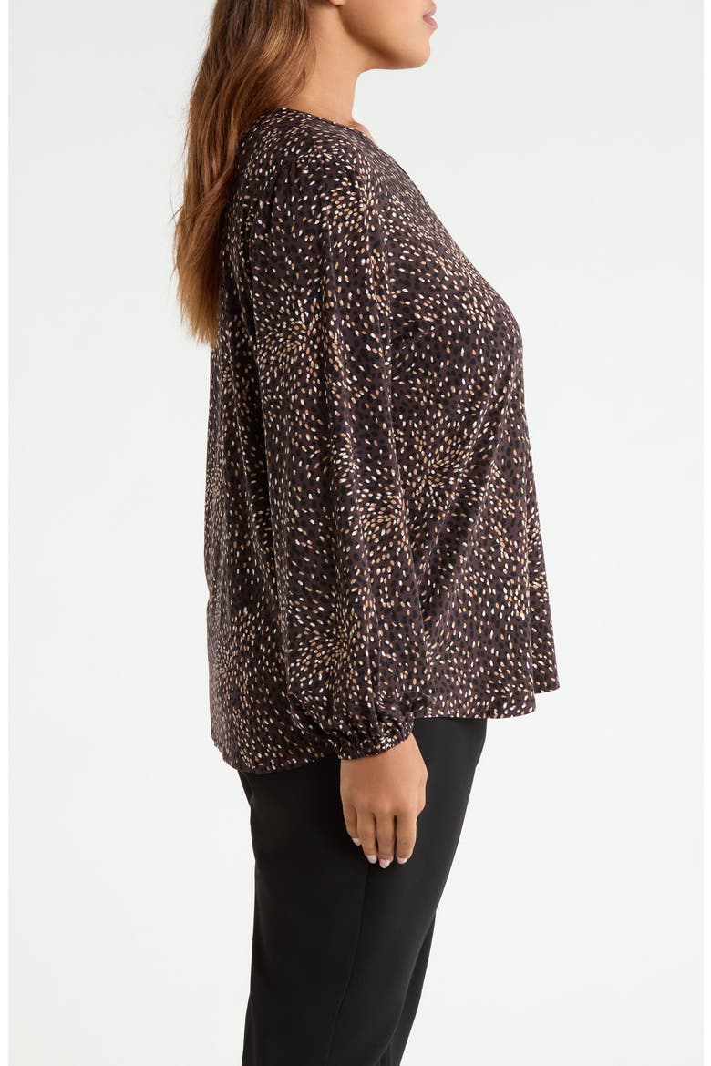 Dot Print Keyhole Top, Alternate, color, CHOCOLATE BROWN MULTI