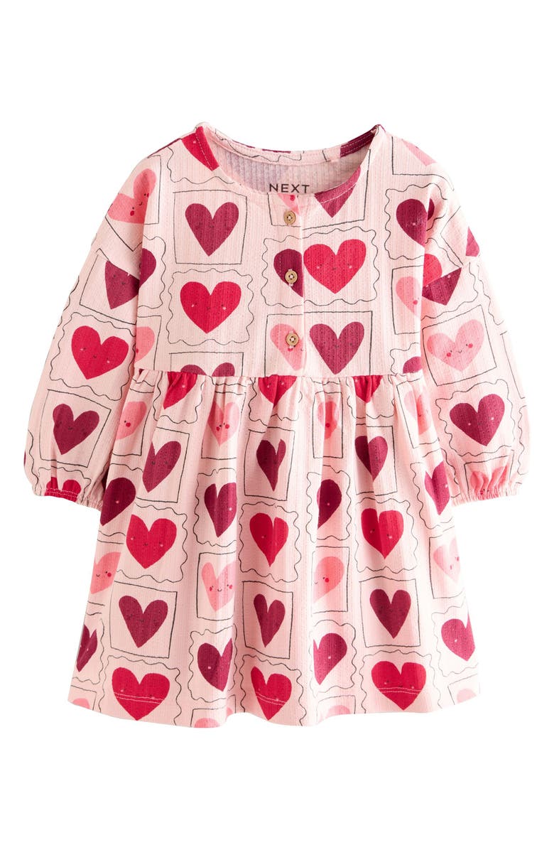 NEXT Kids' Heart Print Cotton Jersey Dress, Main, color, Red
