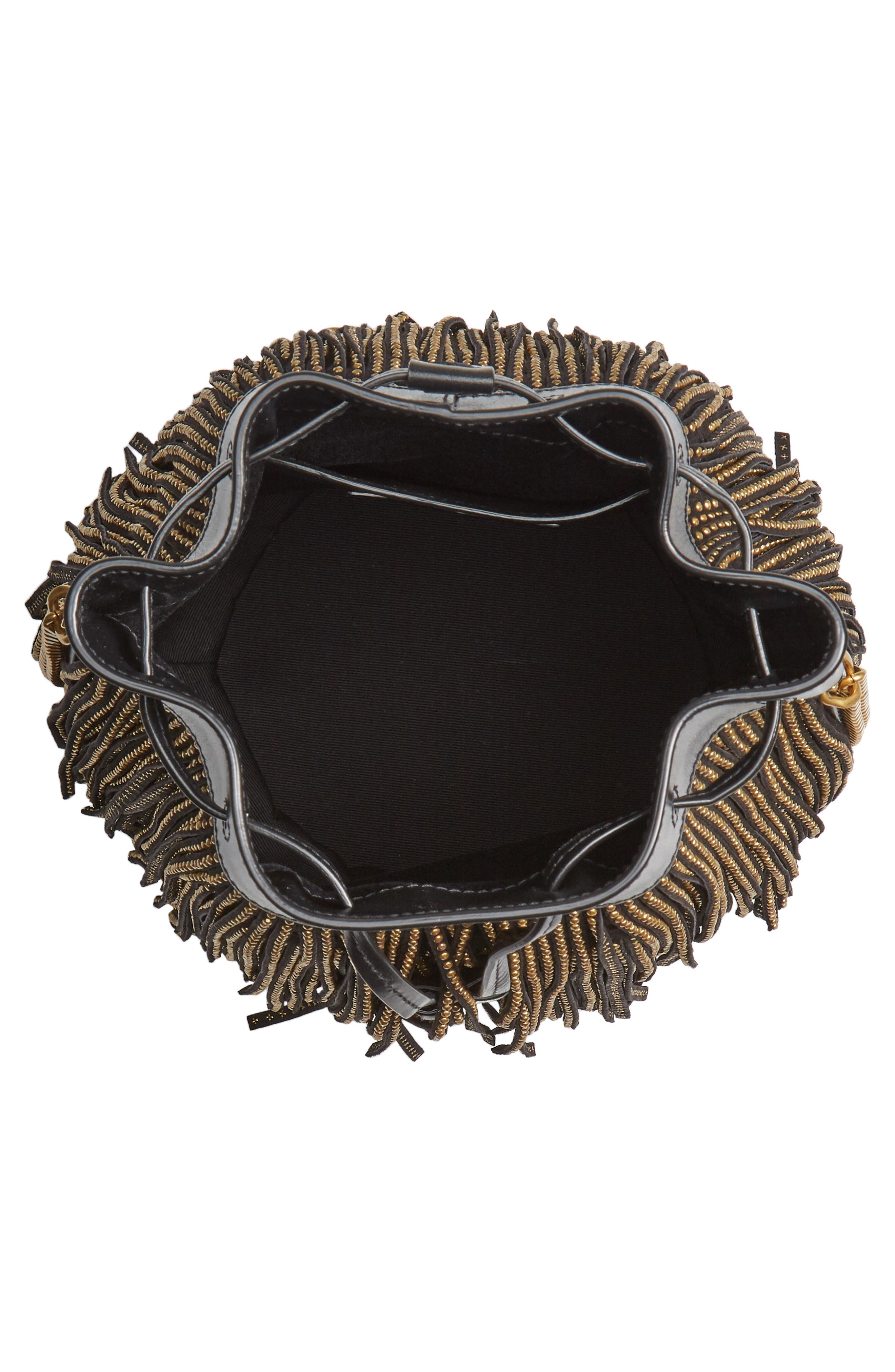 Saint Laurent Talitha Studded Fringe Leather Bucket Bag, Alternate, color, 