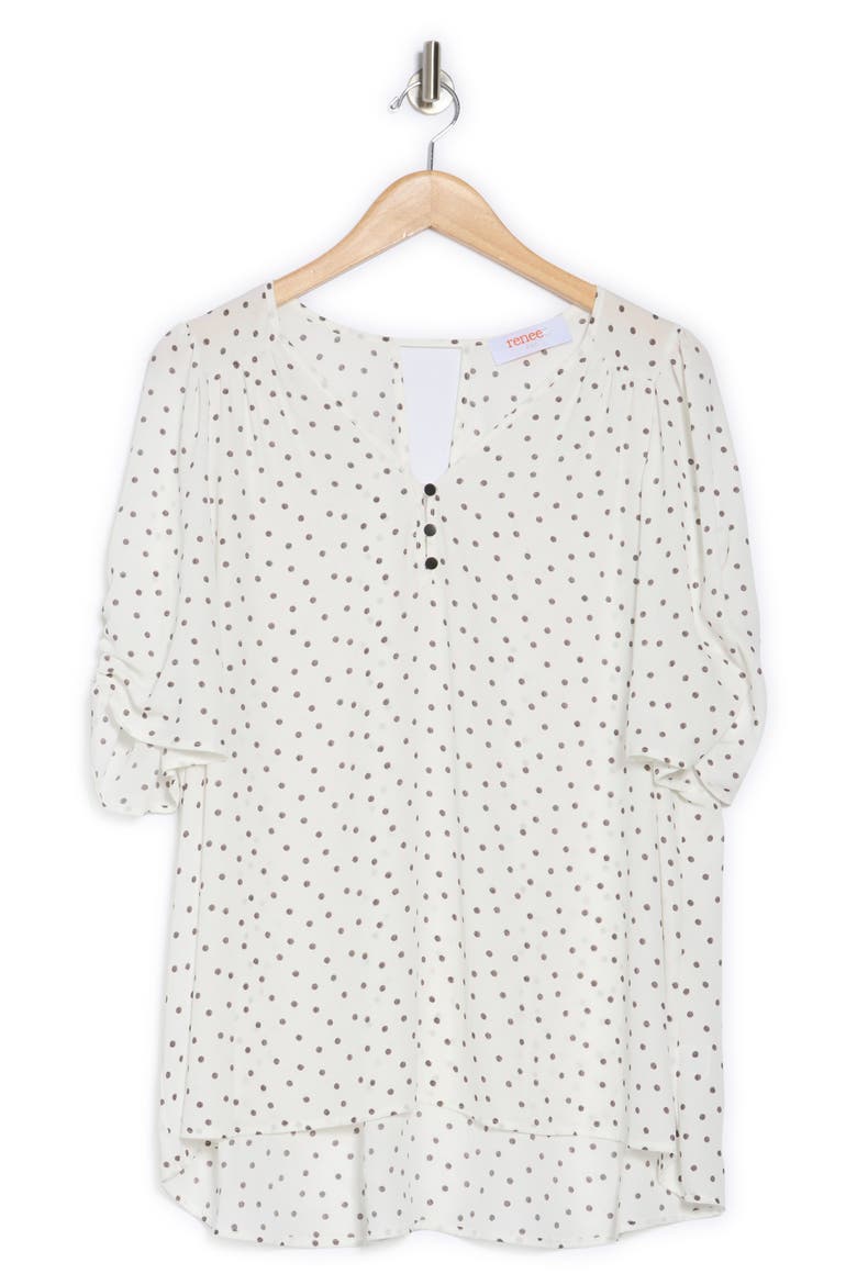 Polka Dot V-Neck Top, Alternate, color, IVORY
