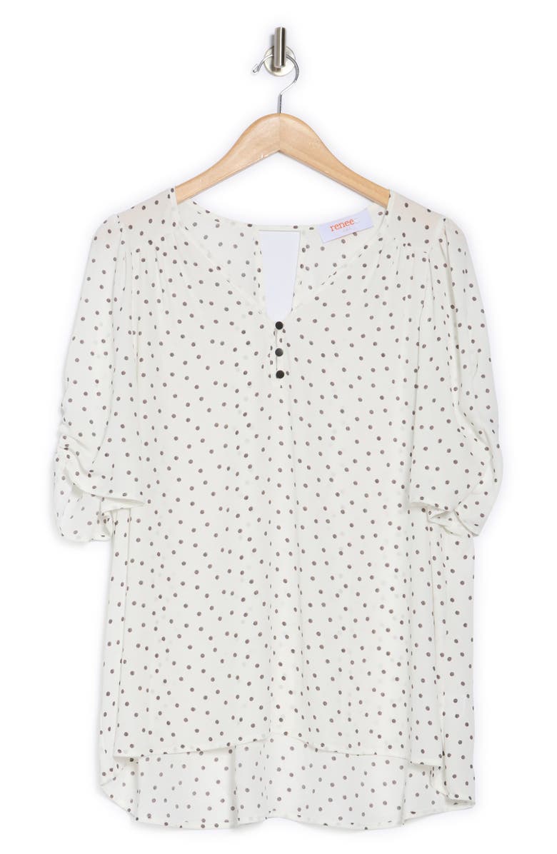 Renee C Polka Dot V-Neck Top, Alternate, color, Ivory