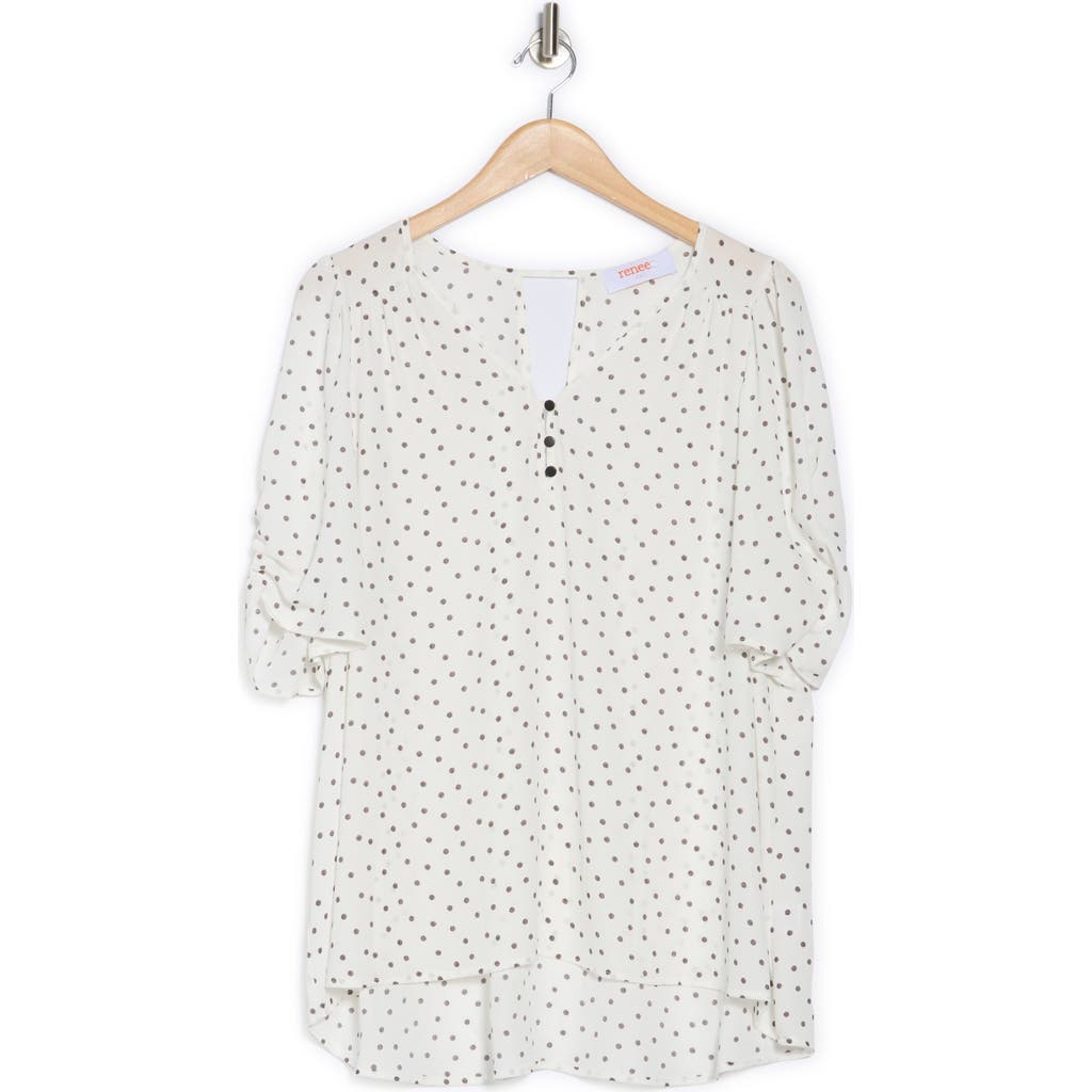 Renee C Polka Dot V-neck Top In Ivory