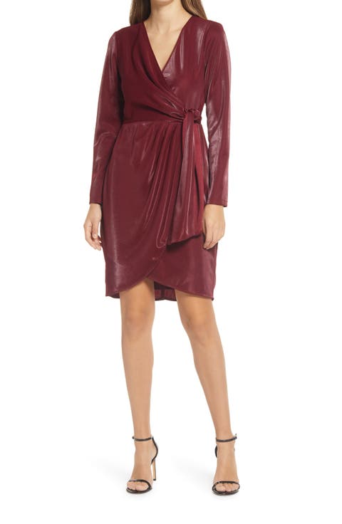Liquid Jersey Long Sleeve Faux Wrap Dress