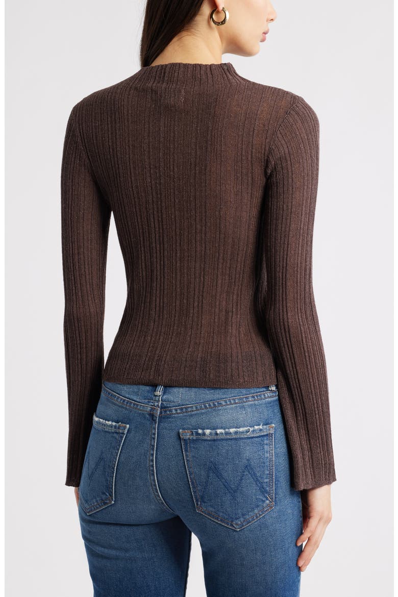 Open Stitch Linen Blend Mock Neck Sweater, Alternate, color, BROWN SEAL