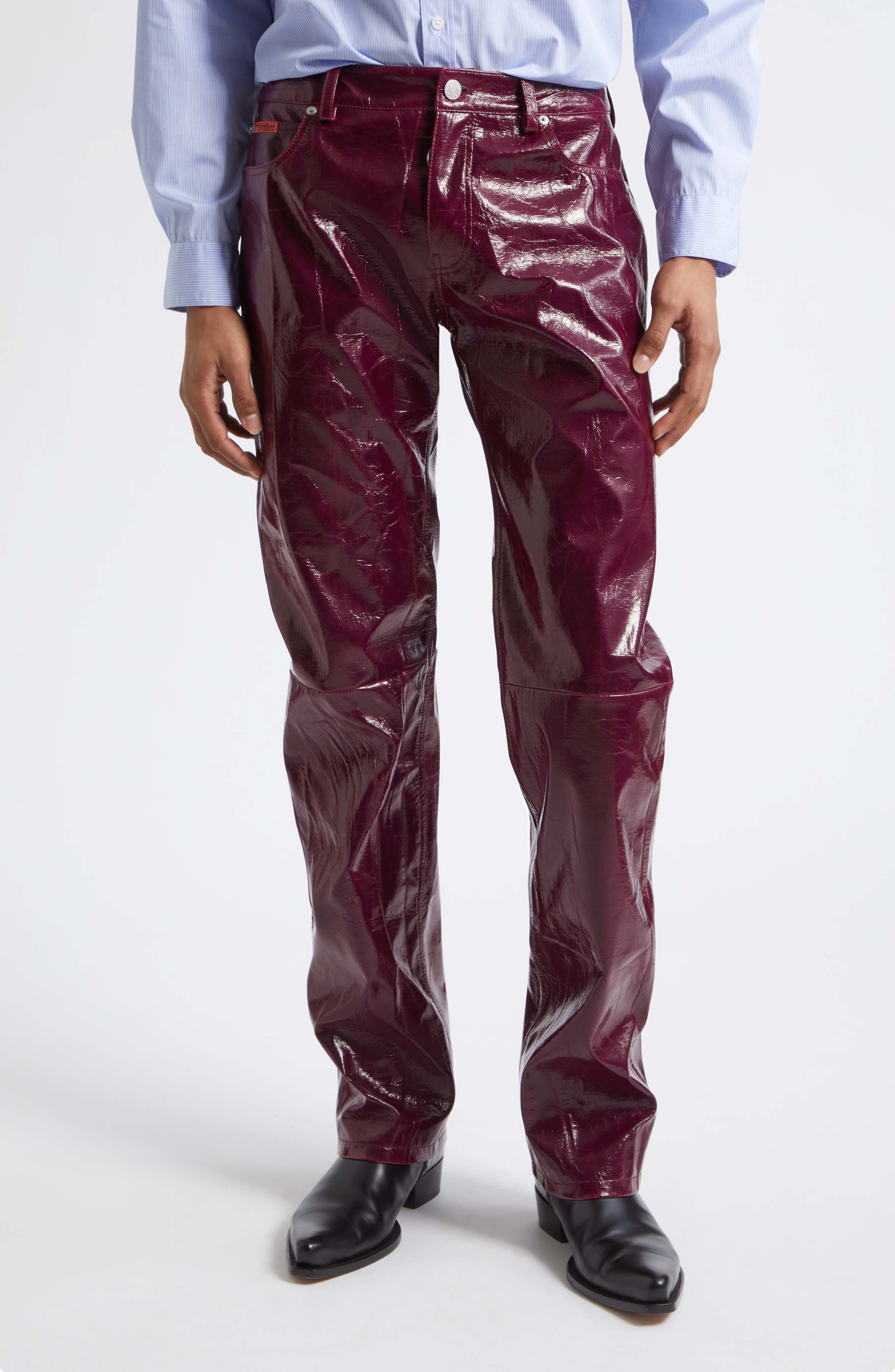 Low Rise Crinkled Faux Leather Straight Leg Pants - image 1