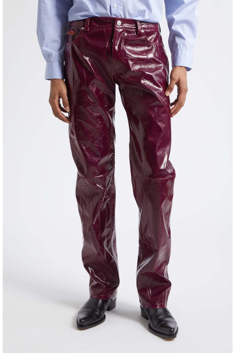 Low Rise Crinkled Faux Leather Straight Leg Pants, Main, color, PURPLE