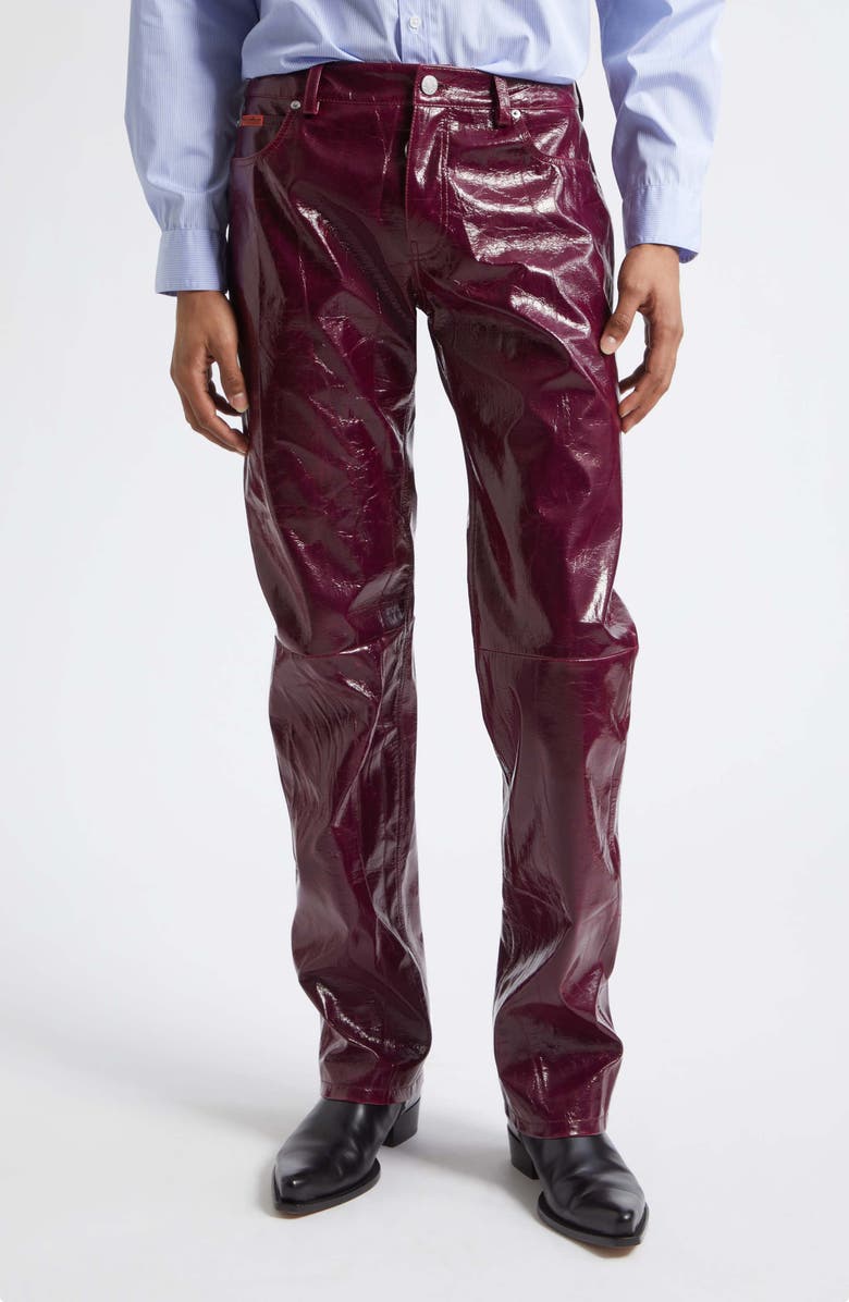 Martine Rose Low Rise Crinkled Faux Leather Straight Leg Pants, Main, color, Purple
