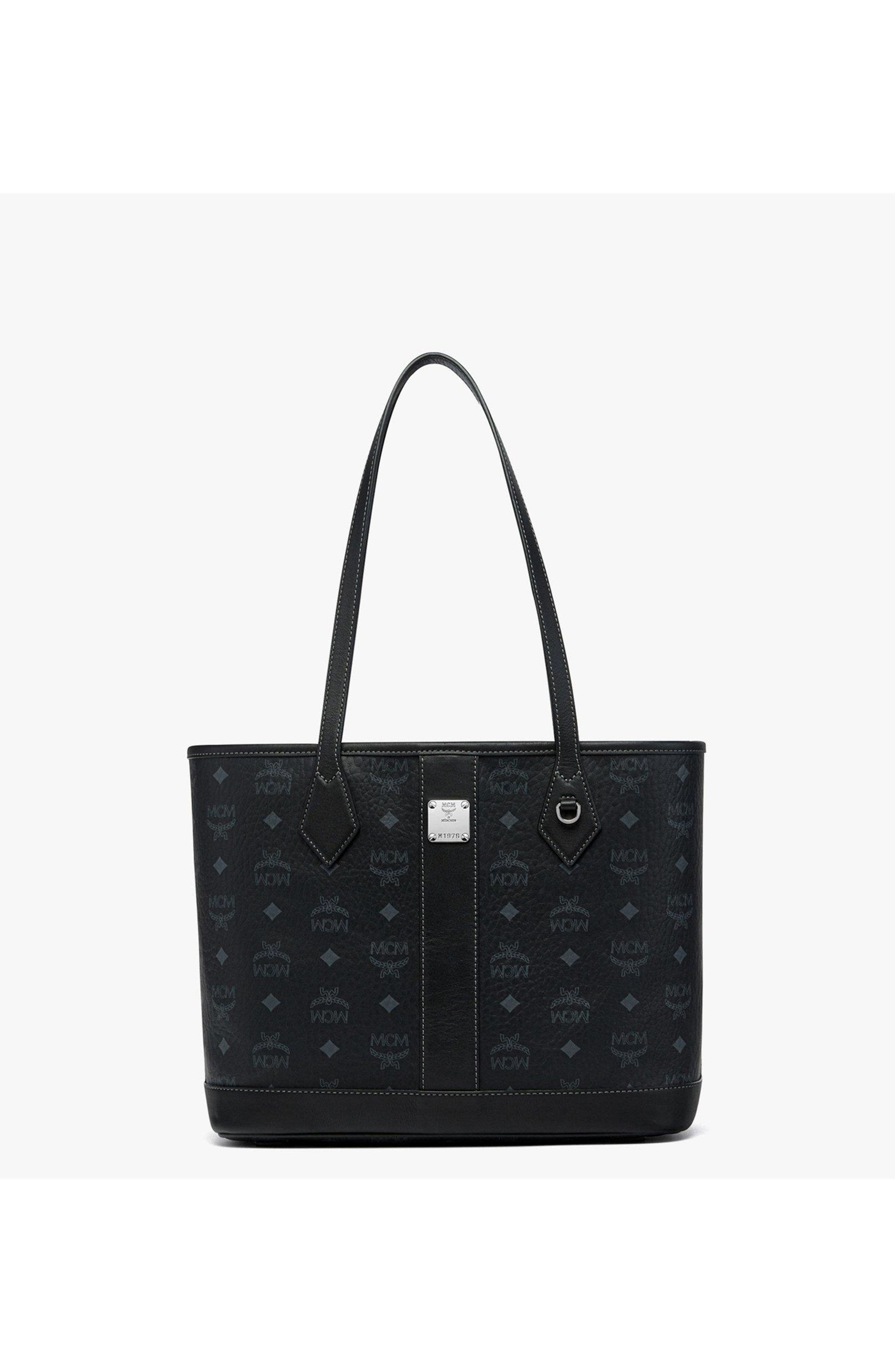 MCM New Small Liz Shopper in Visetos, Main, color, Black