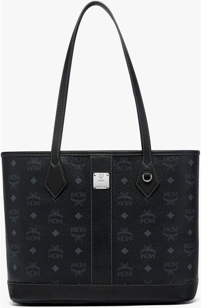 MCM New Small Liz Shopper in Visetos, Main, color, Black