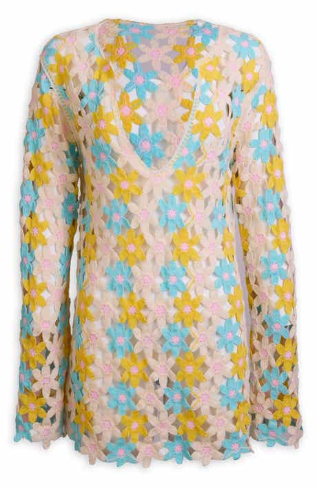 SAACHI Floral Crochet Cover-Up Caftan